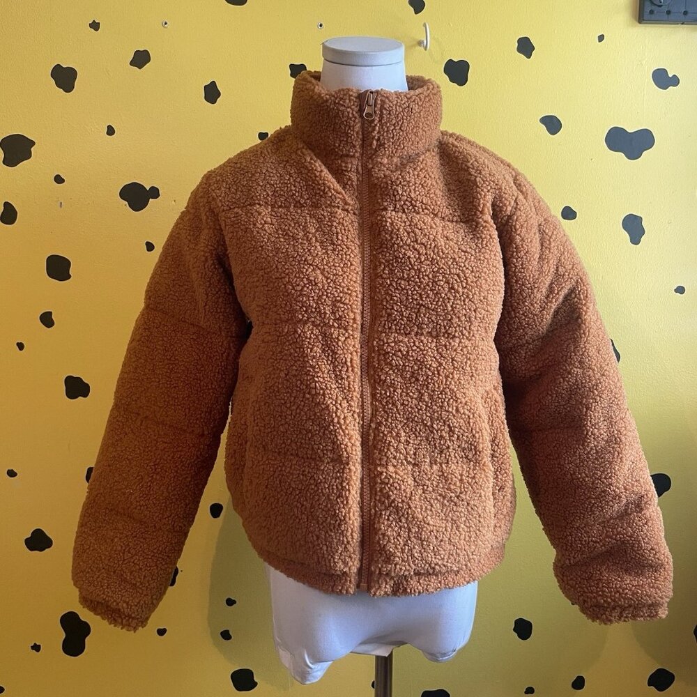 Art Class Teddy Sherpa Puffer Girls L – Brown Cozy Fall Winter Jacket